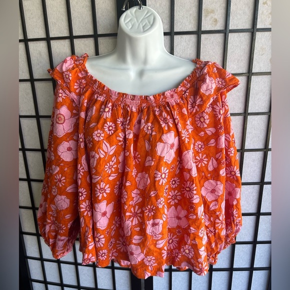 Free People Miss Daisy floral printed smock blouse in pink Floral Orange Size/M - Picture 5 of 10